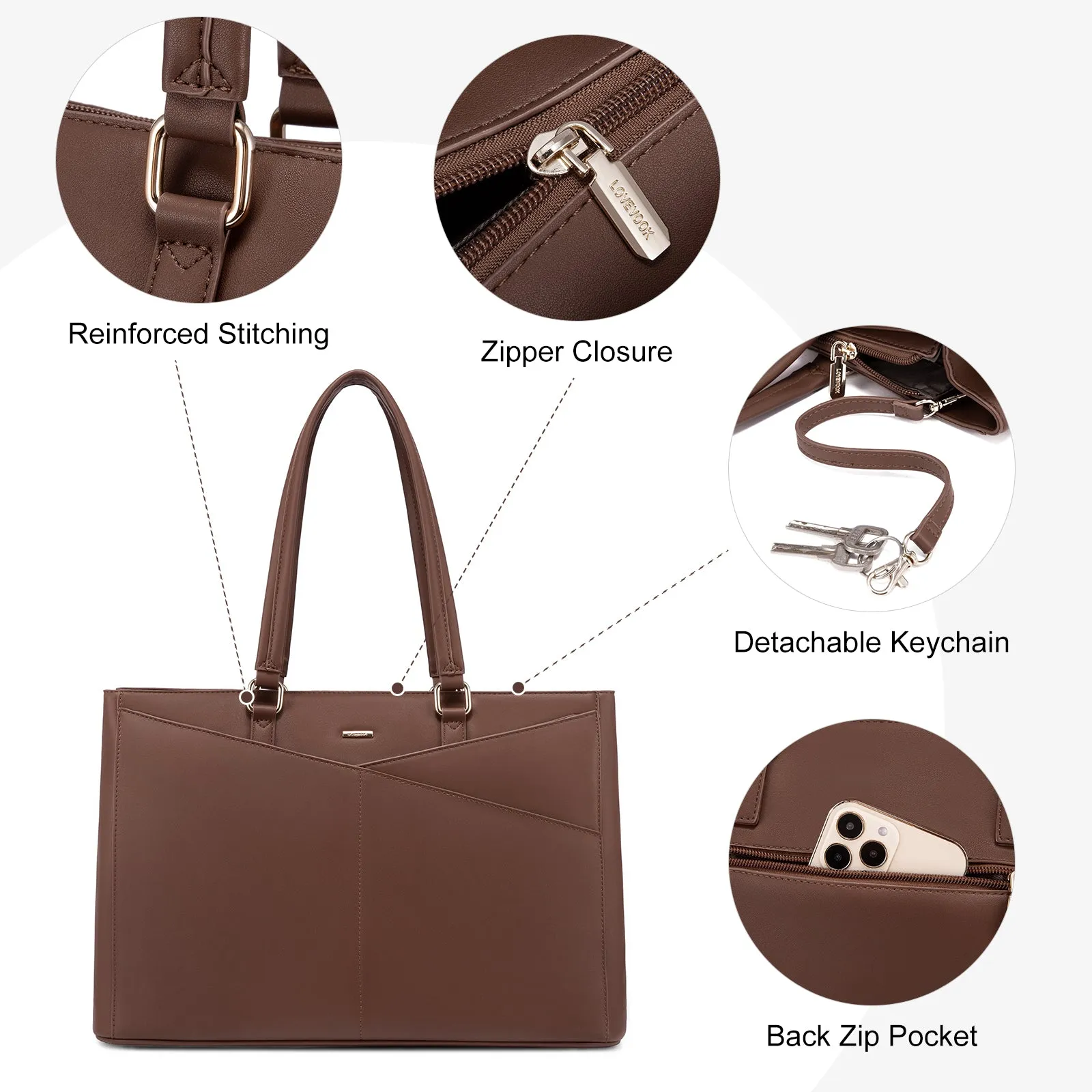 Lovevook Women's Versatile Laptop Tote & Handbag Brown - Perfect for Work and Travel