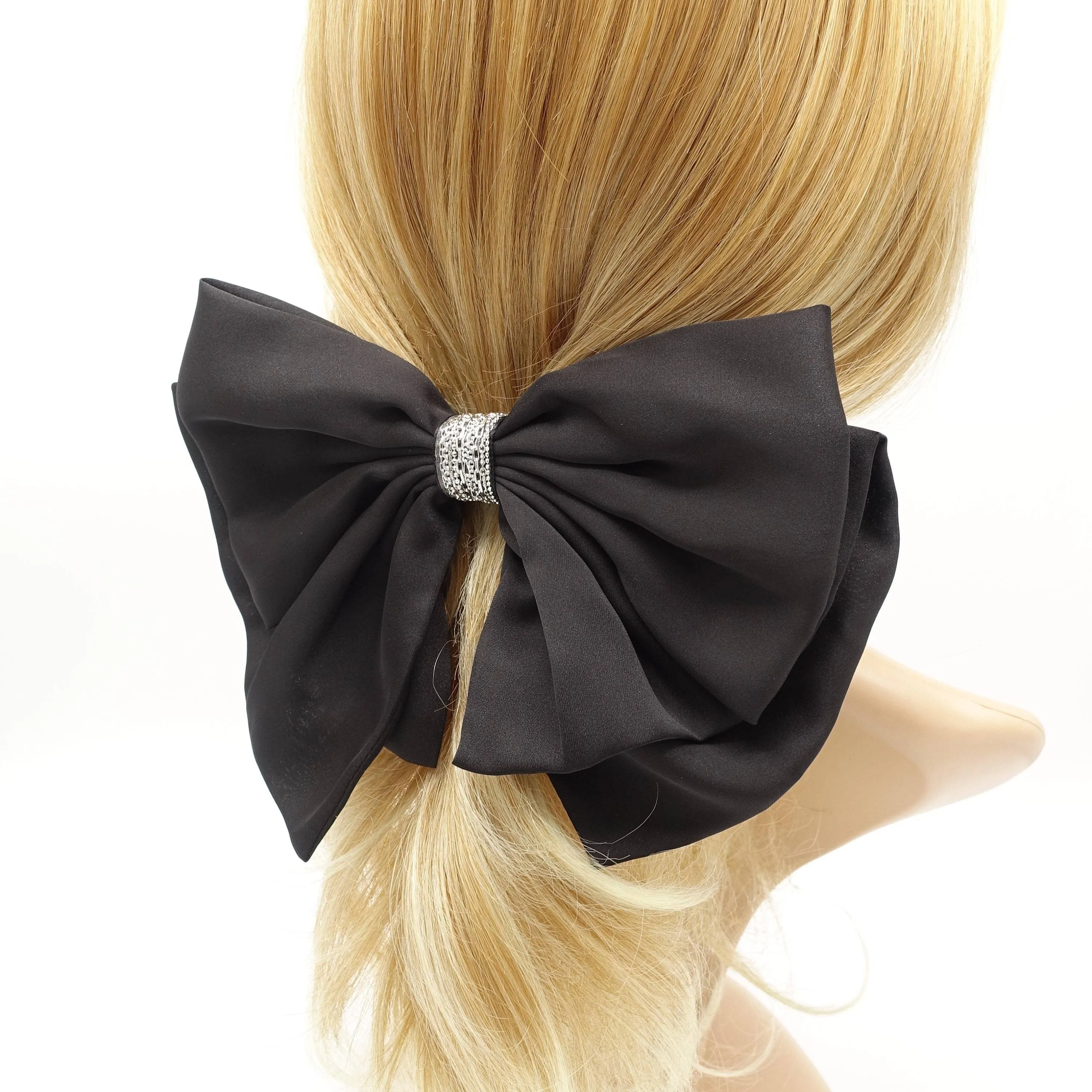 Luxury style hair bow black rhinestone embellished hair accessory for women