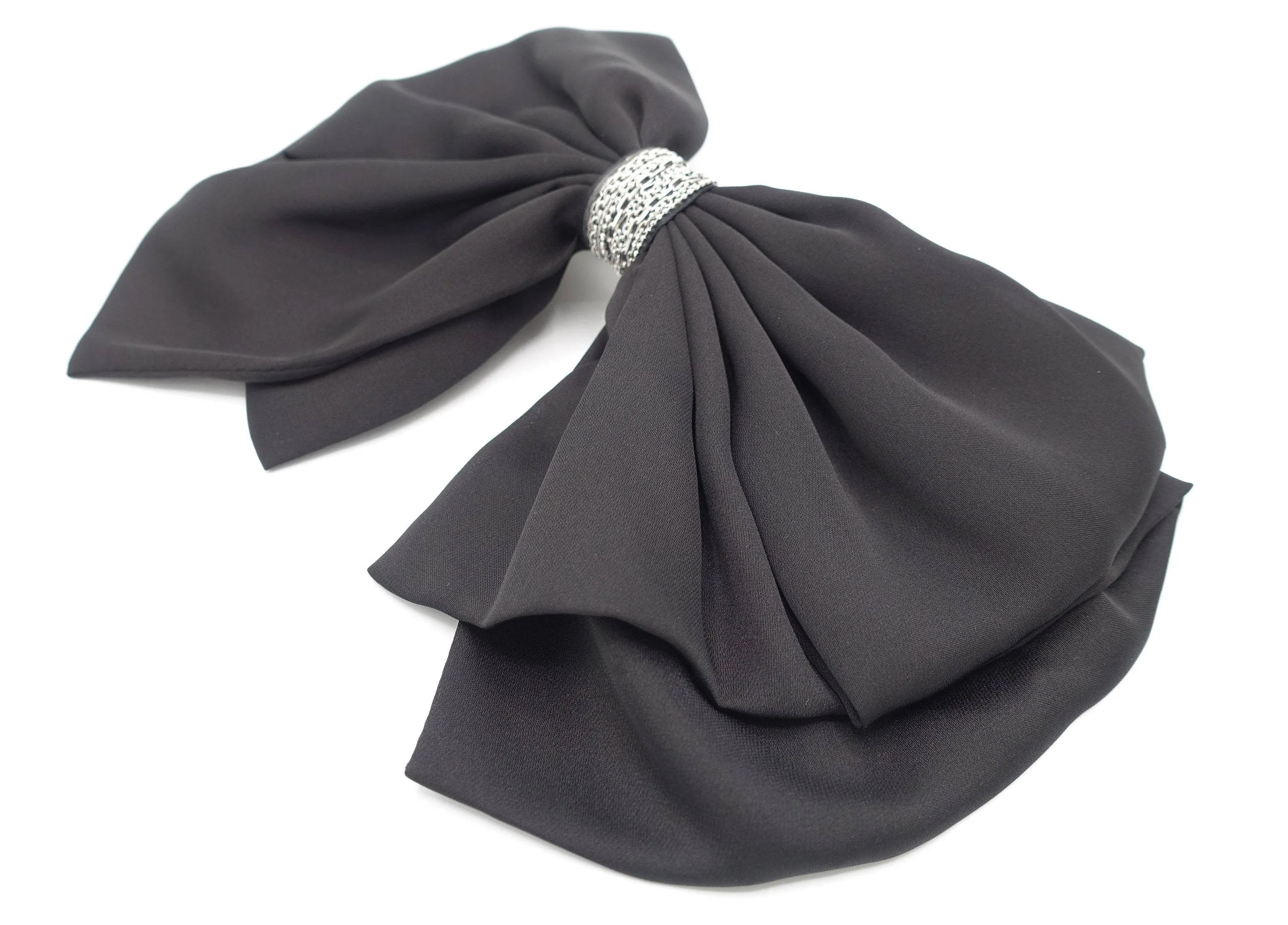 Luxury style hair bow black rhinestone embellished hair accessory for women