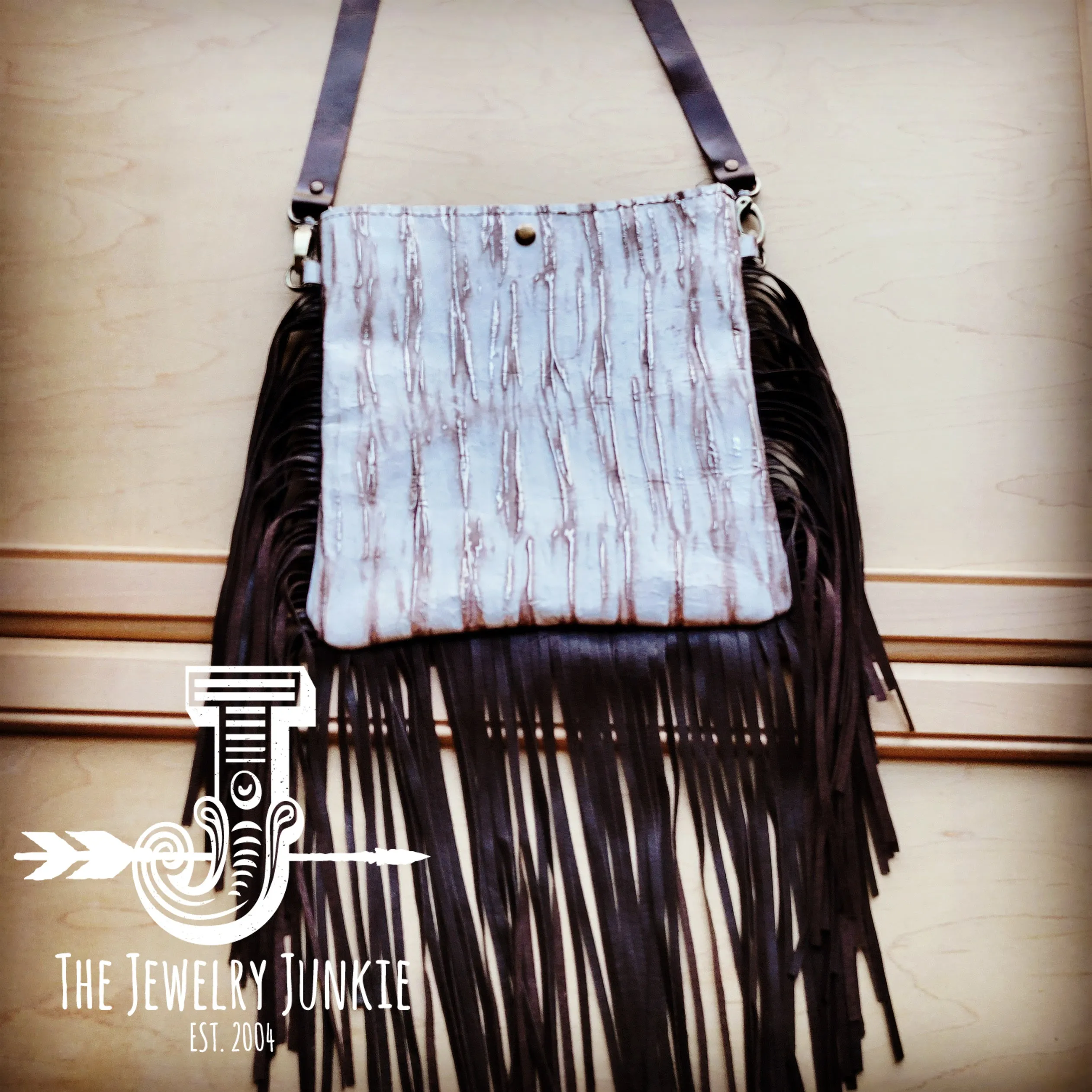 **MEDIUM Crossbody Handbag w/ White Chateau Leather Full Fringe 511f