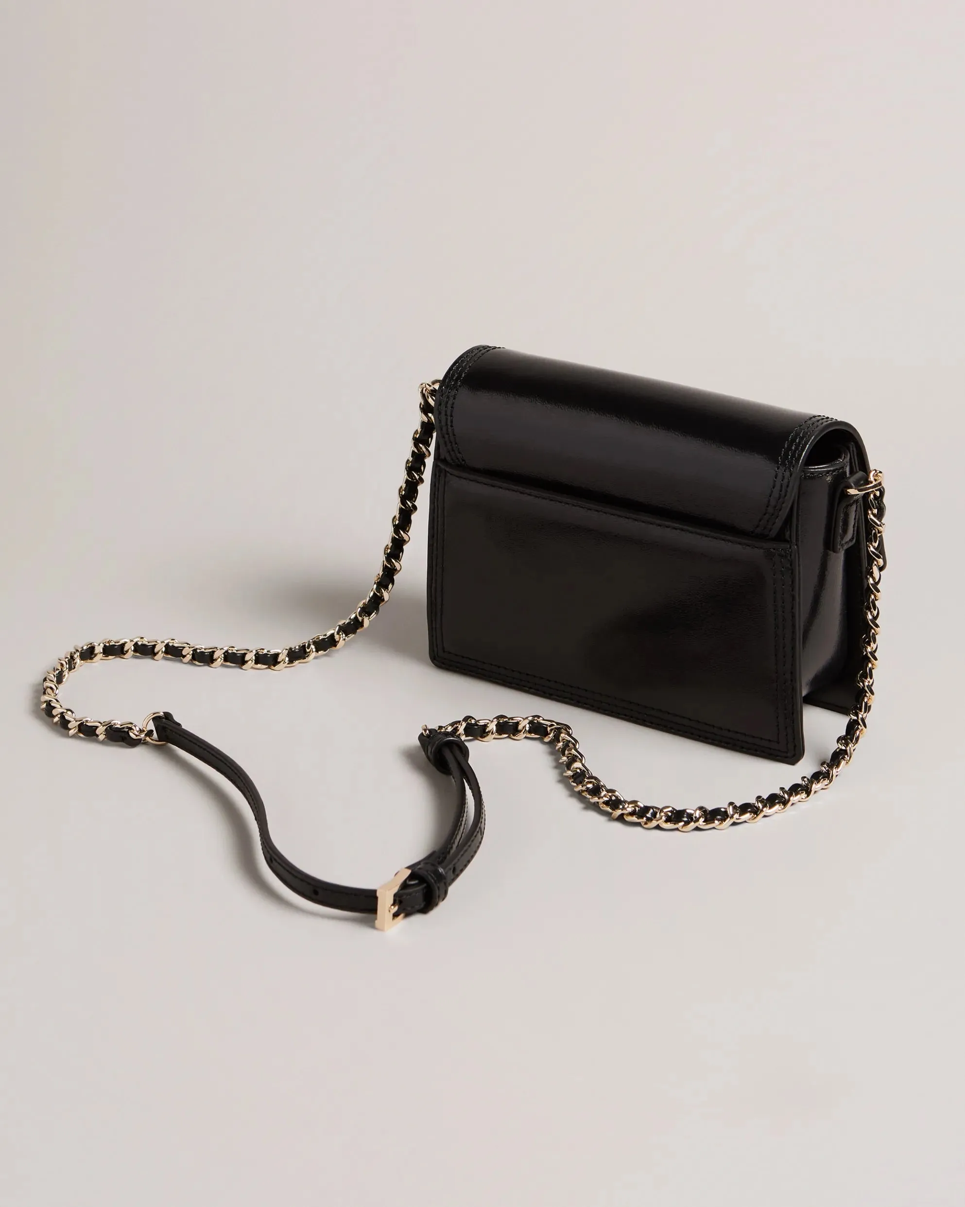 Metallic Leather Crossbody Bag - Black