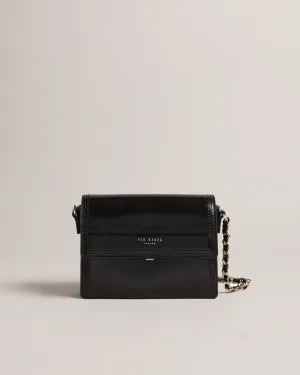 Metallic Leather Crossbody Bag - Black