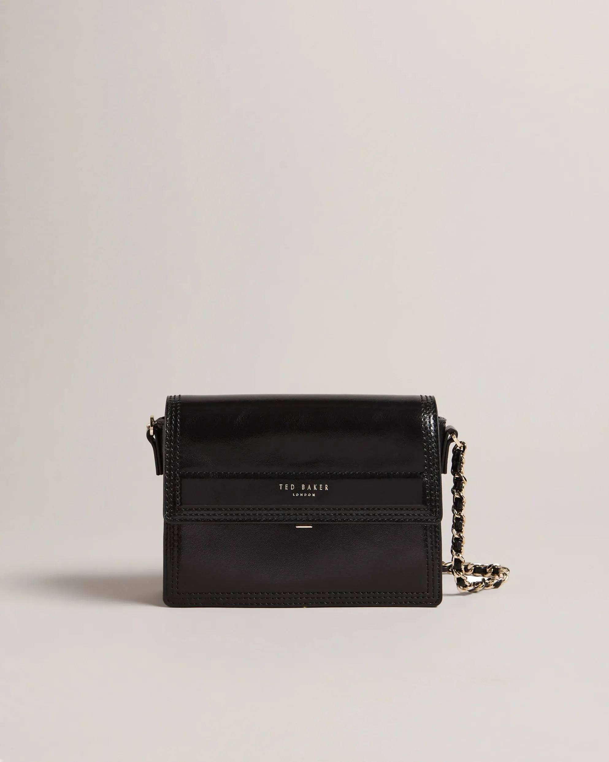 Metallic Leather Crossbody Bag - Black