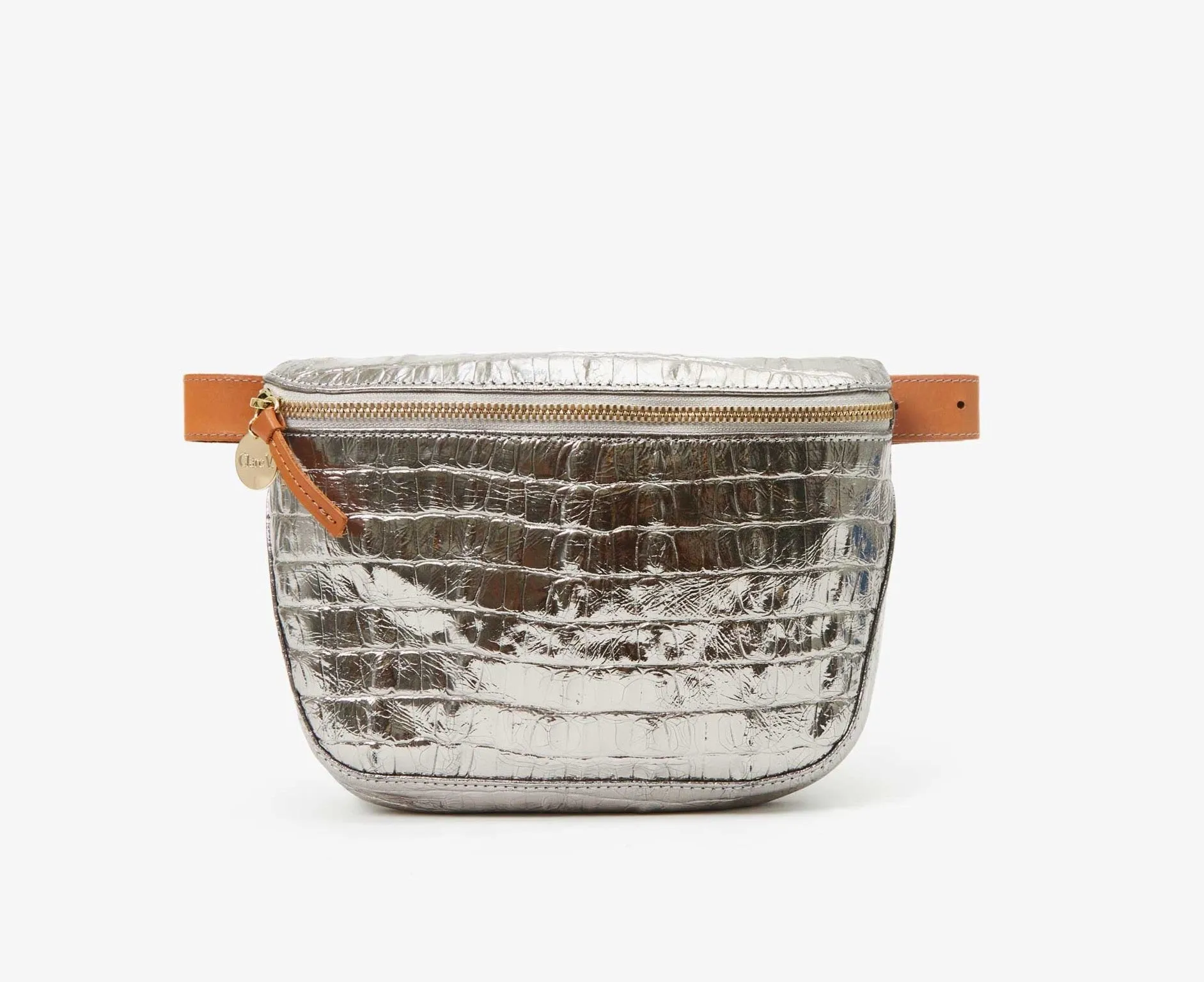 Metallic Silver Faux Croco Fanny Pack