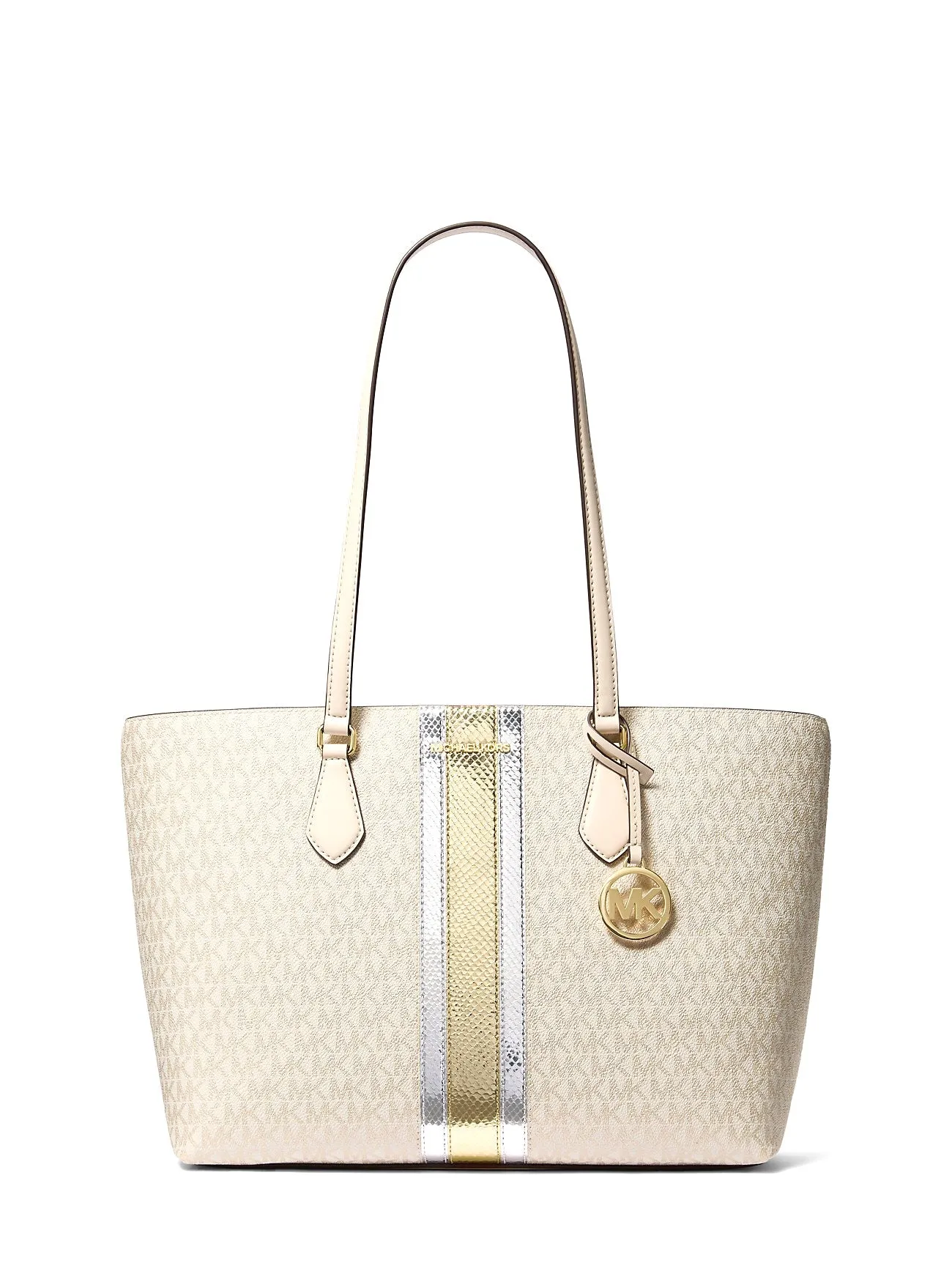 Michael Kors Women's 	
Sheila Large Signature Logo and Metallic Tote Bag