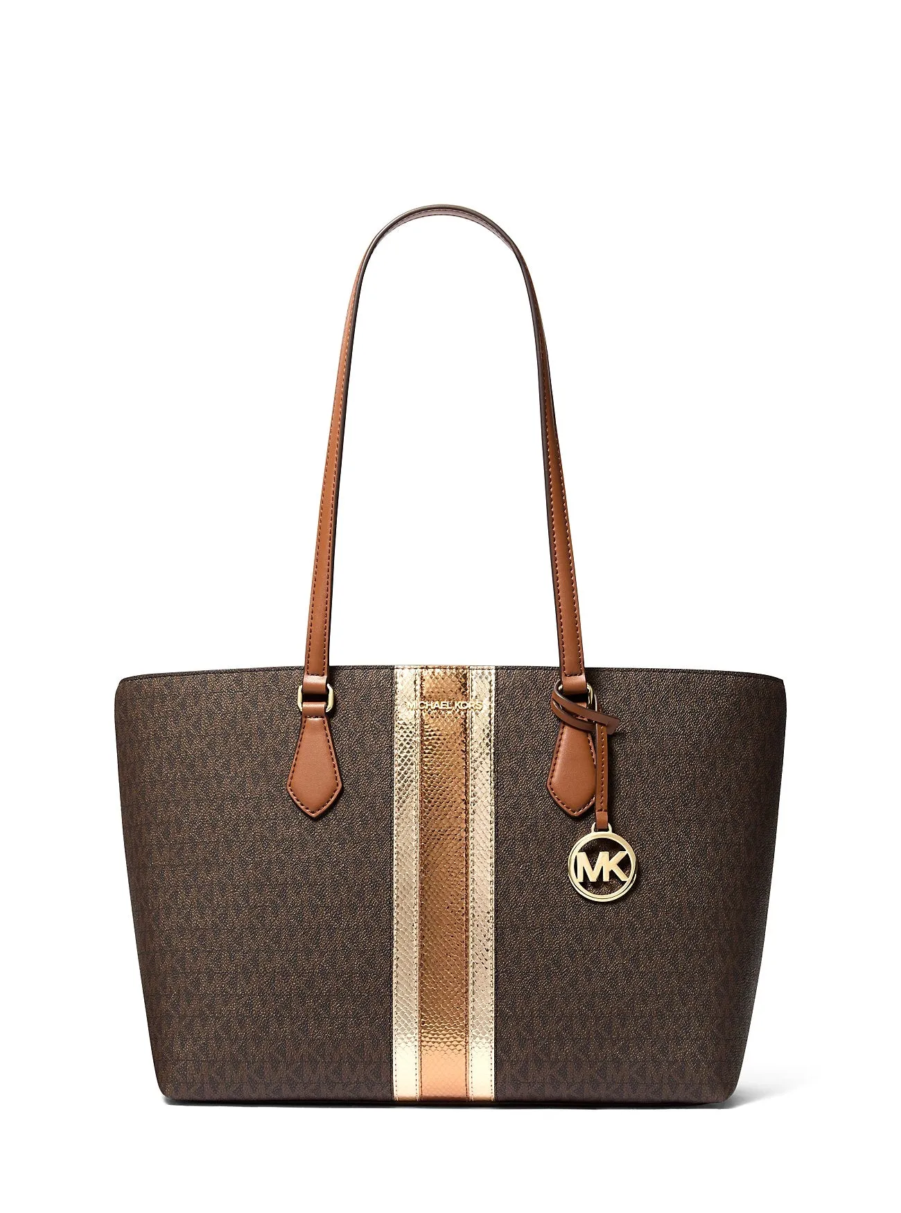 Michael Kors Women's 	
Sheila Large Signature Logo and Metallic Tote Bag