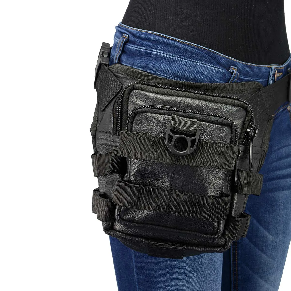 Milwaukee Leather MP8840 Black Leather Conceal and Carry Tactical Thigh Bag with Waist Belt