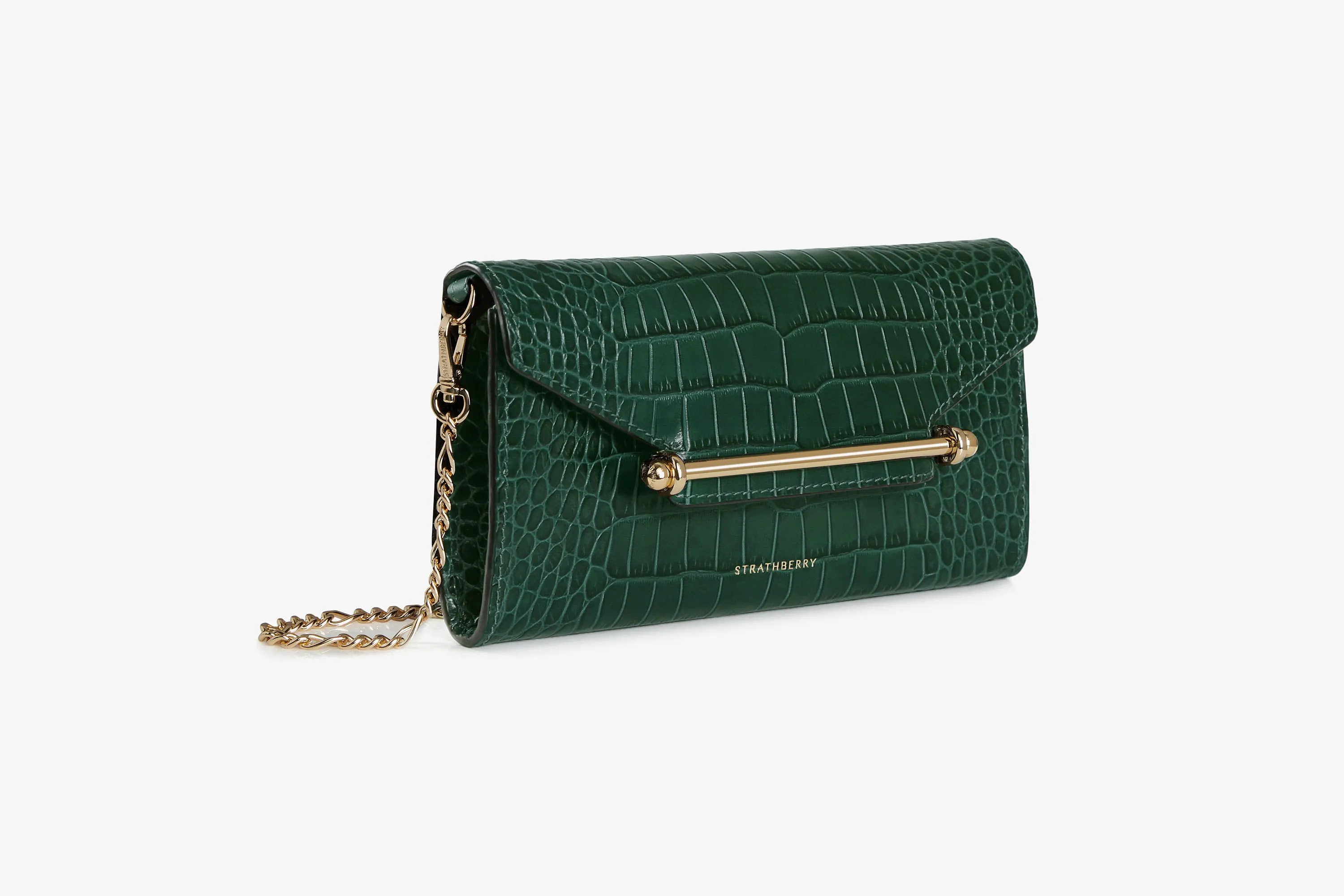 Multrees Chain Wallet - Croc-Embossed Leather Bottle Green