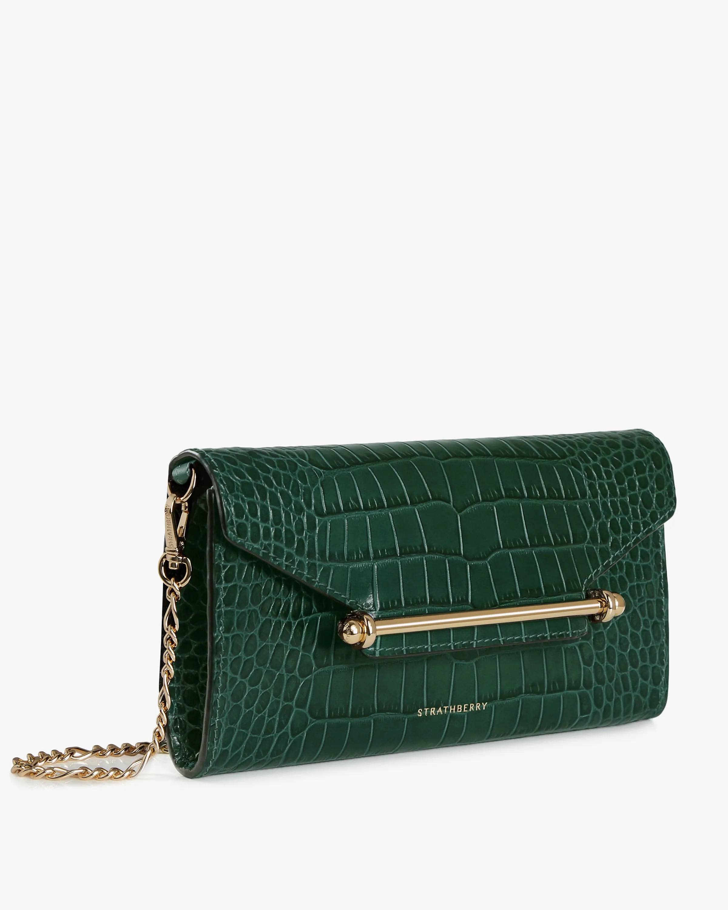 Multrees Chain Wallet - Croc-Embossed Leather Bottle Green