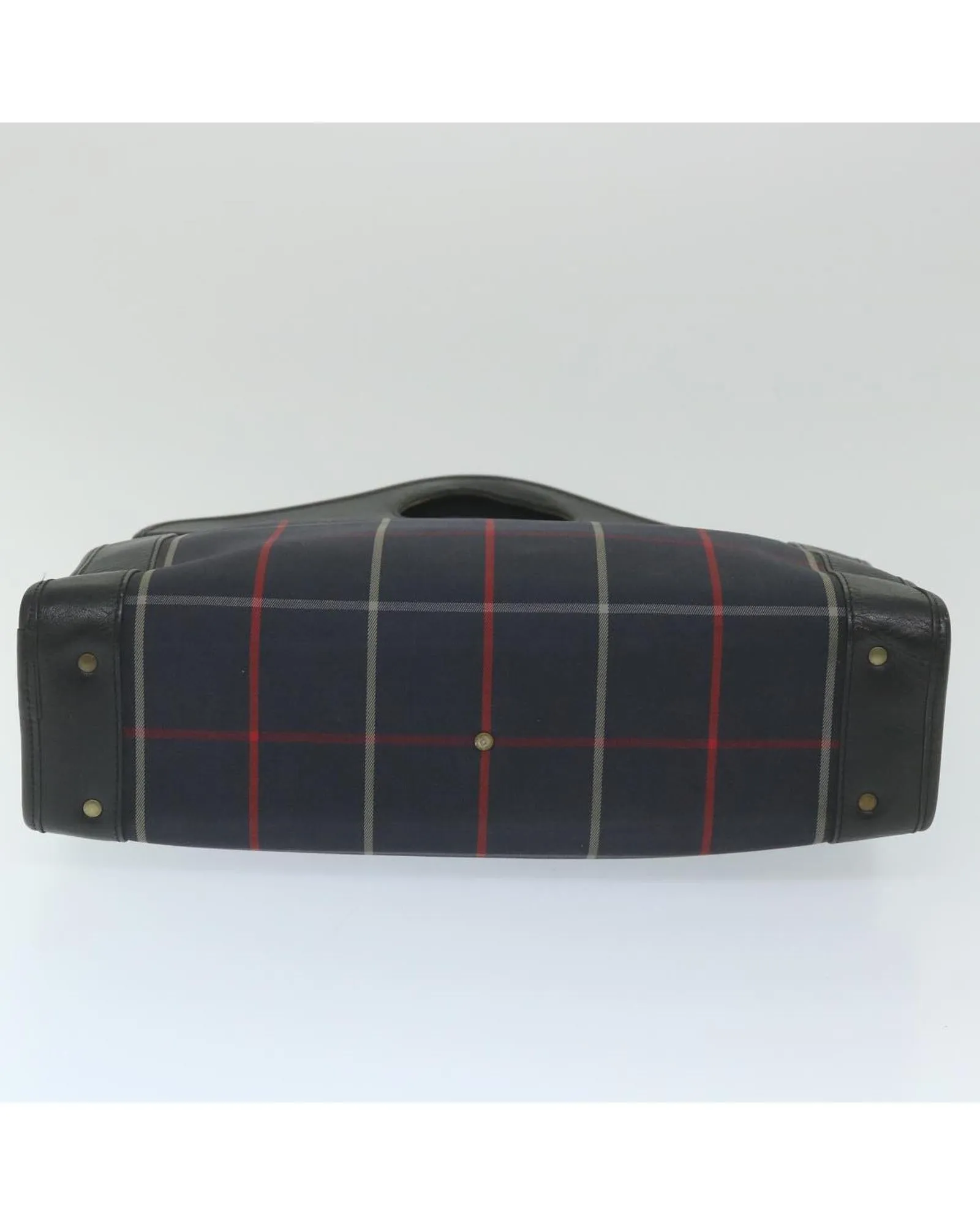 Navy Nylon Hand Bag with Check Pattern