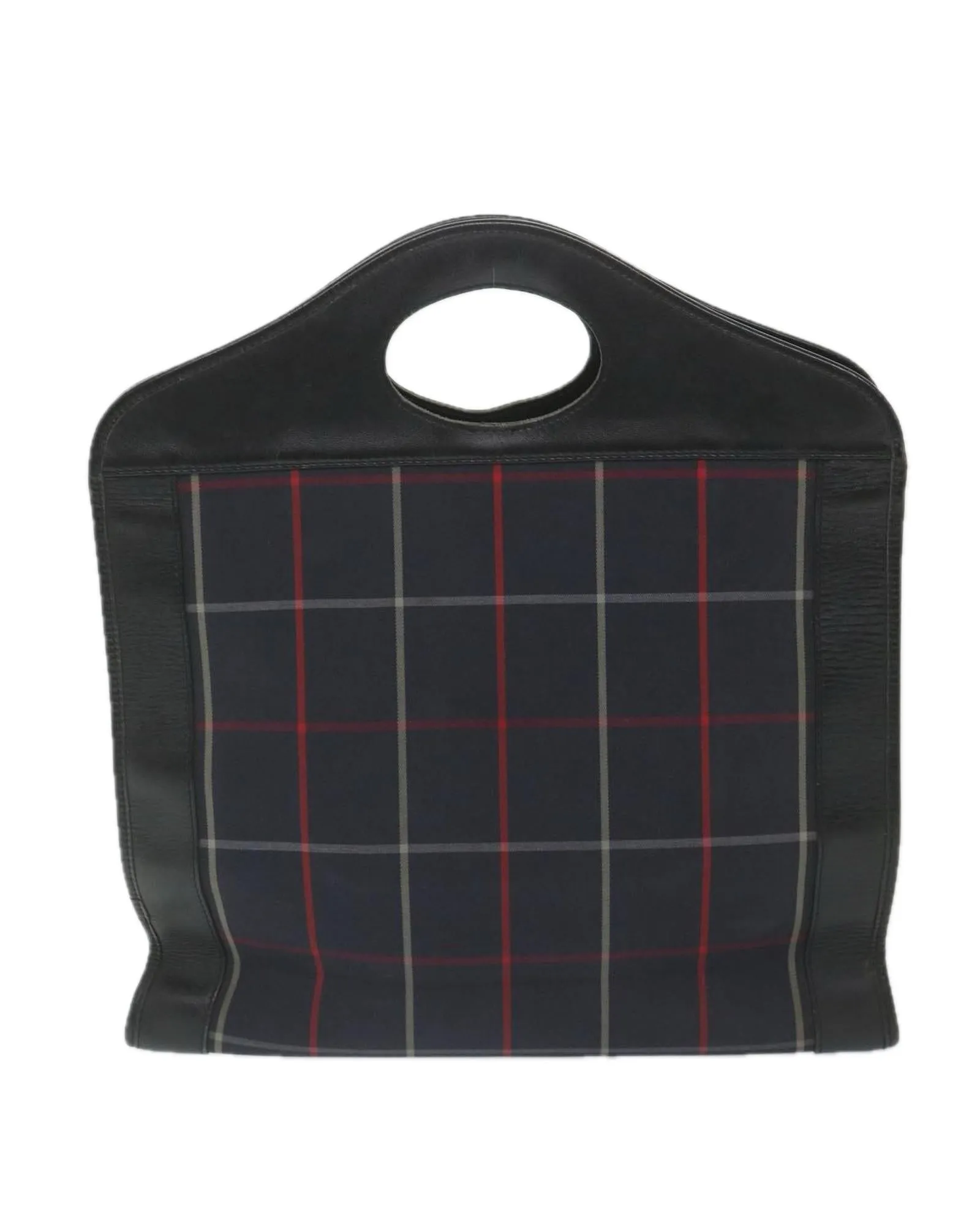 Navy Nylon Hand Bag with Check Pattern