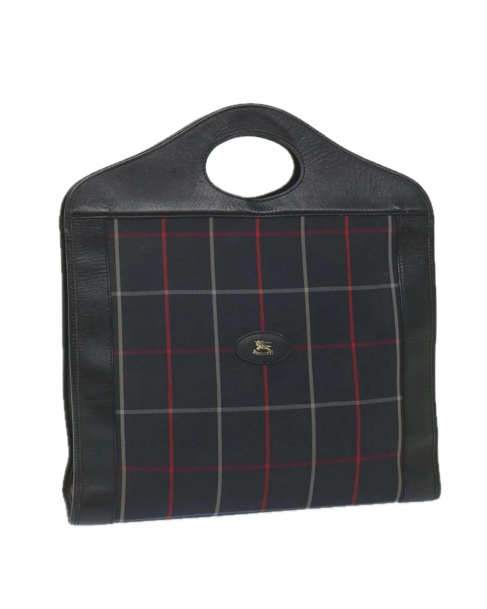 Navy Nylon Hand Bag with Check Pattern