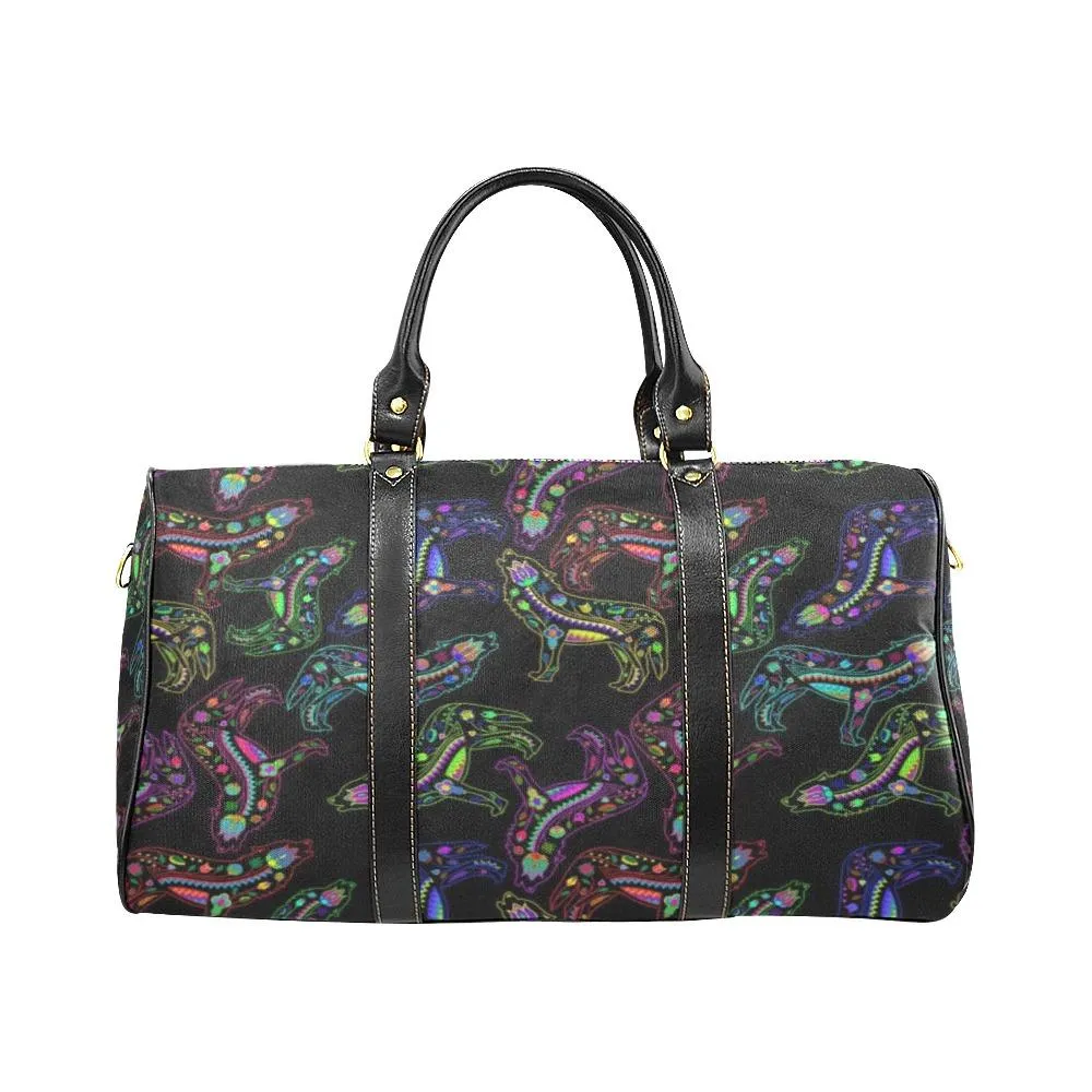 Neon Floral Wolves Waterproof Travel Bag/Small