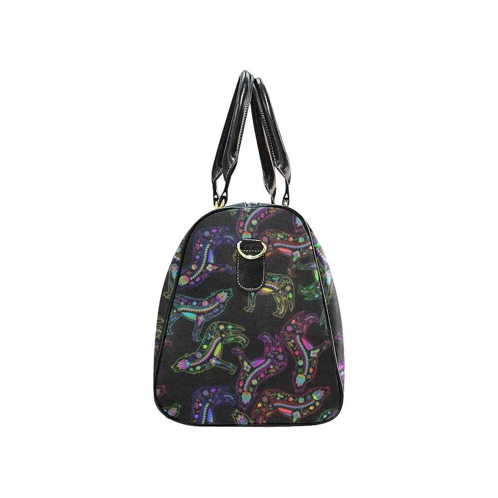 Neon Floral Wolves Waterproof Travel Bag/Small