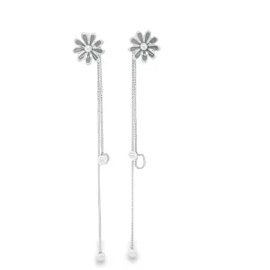 P513 Black Flower with long box dangle with Pearls Earrings