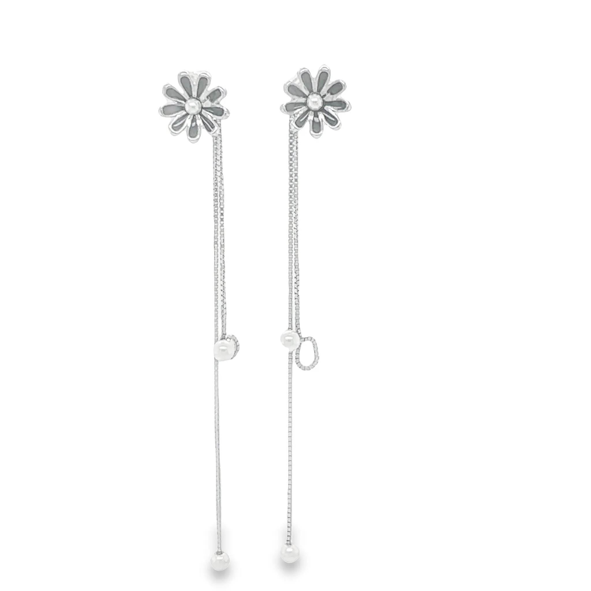 P513 Black Flower with long box dangle with Pearls Earrings