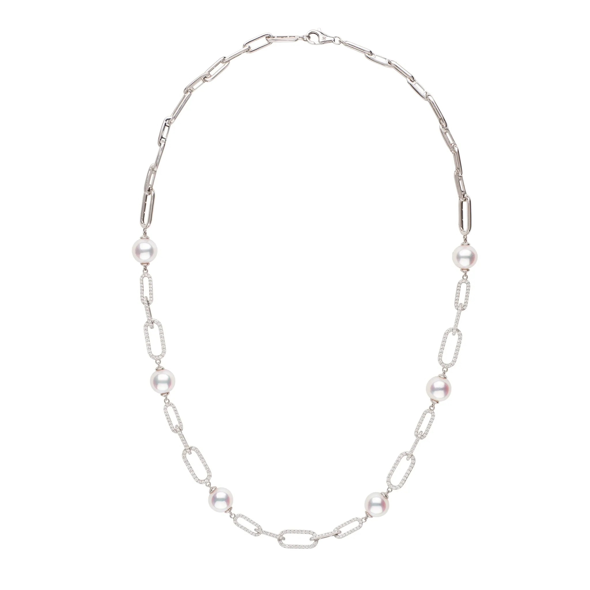 Paperclip Akoya Pearl & Diamonds Necklace