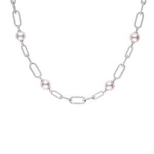 Paperclip Akoya Pearl & Diamonds Necklace