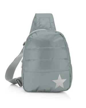 Puffer Crossbody Backpack in Shimmer Gray with Silver Star