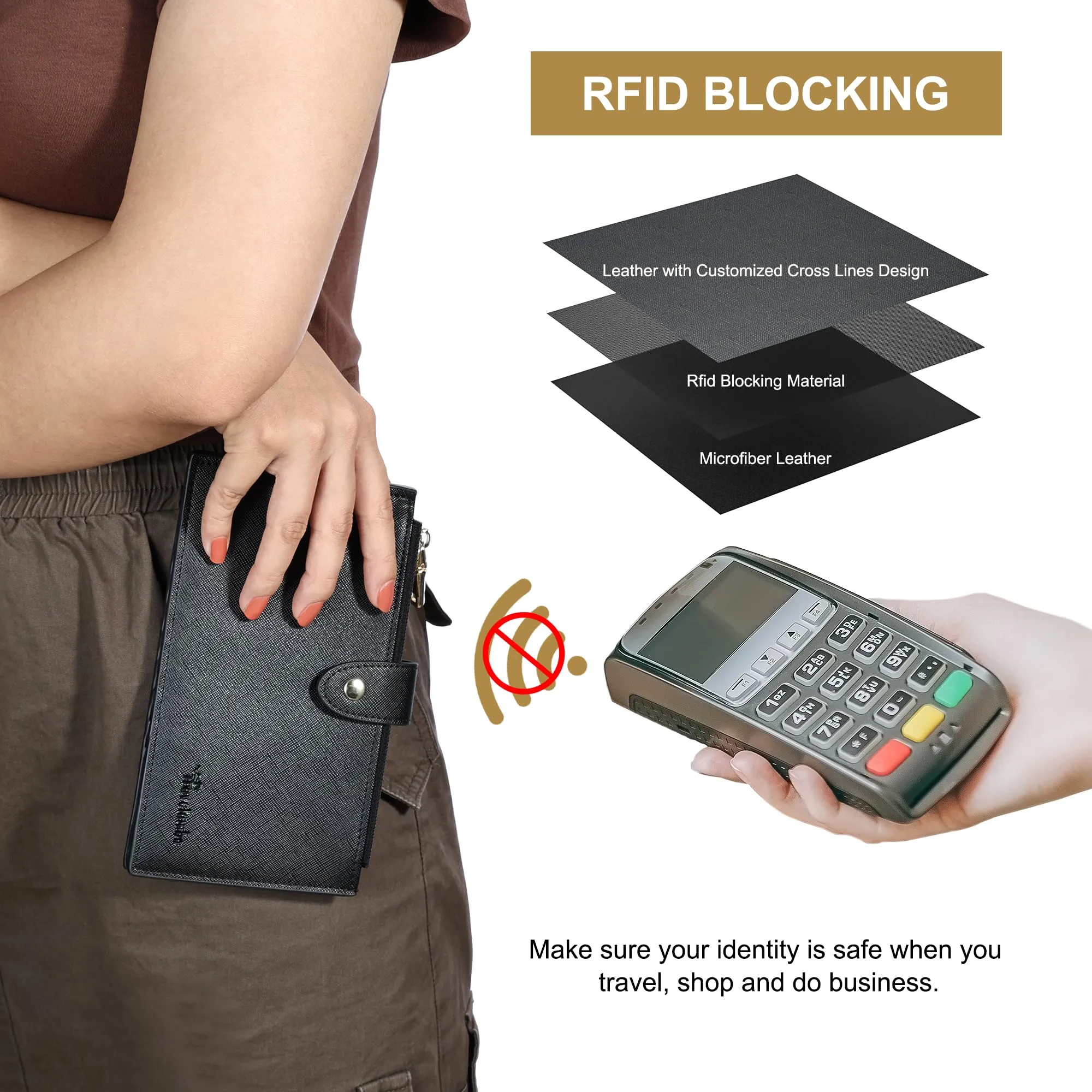 RFID Wallet Women Vacatime Bifold Card Case Wallet with Zipper Pocke for Women