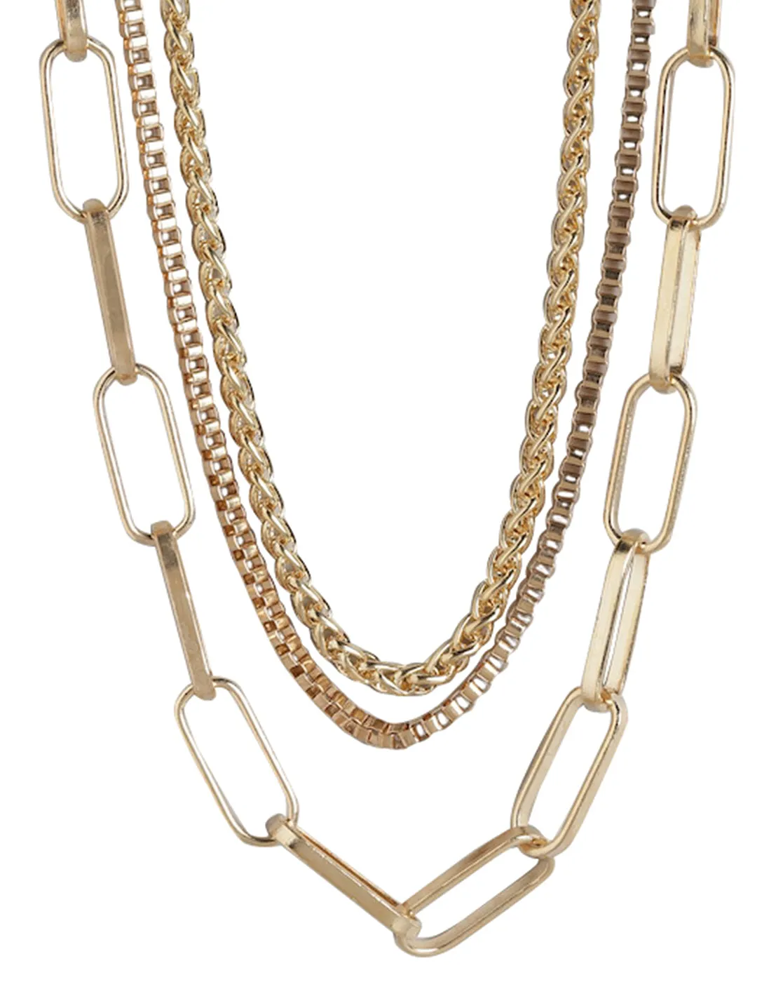 Set Of 3 Gold & Rose Gold Plated Stylish Link Chain For Women Embellished