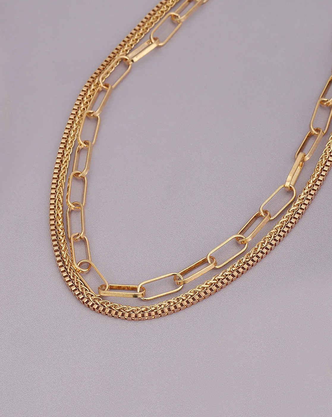 Set Of 3 Gold & Rose Gold Plated Stylish Link Chain For Women Embellished