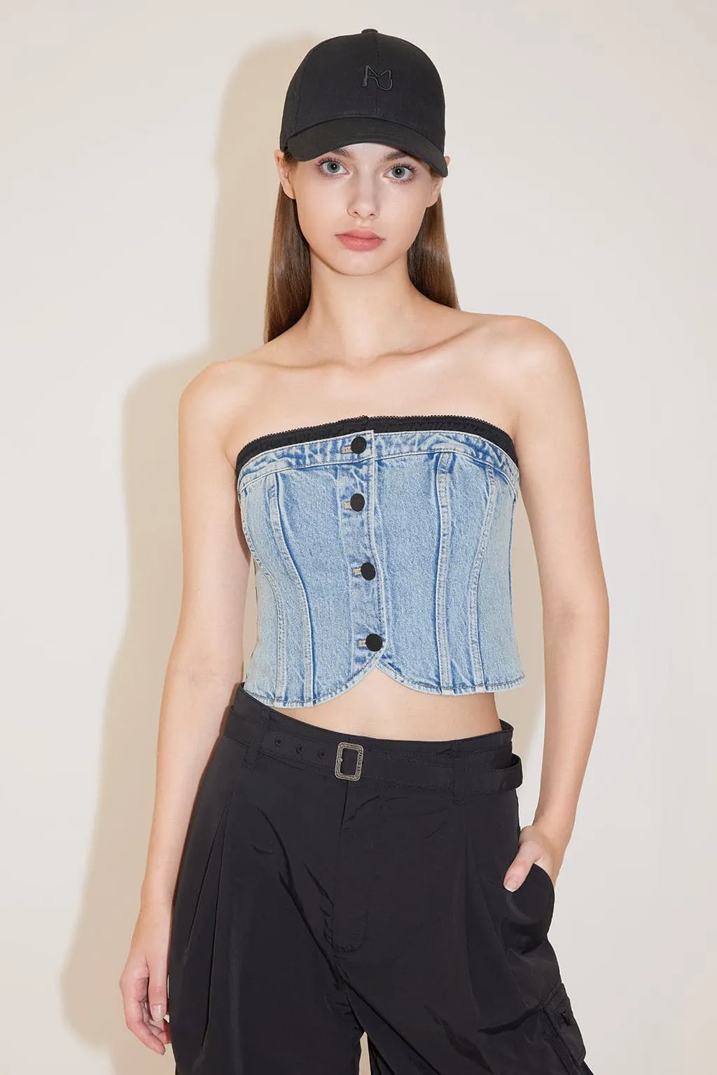 Sexy Denim Top With Splicing Design