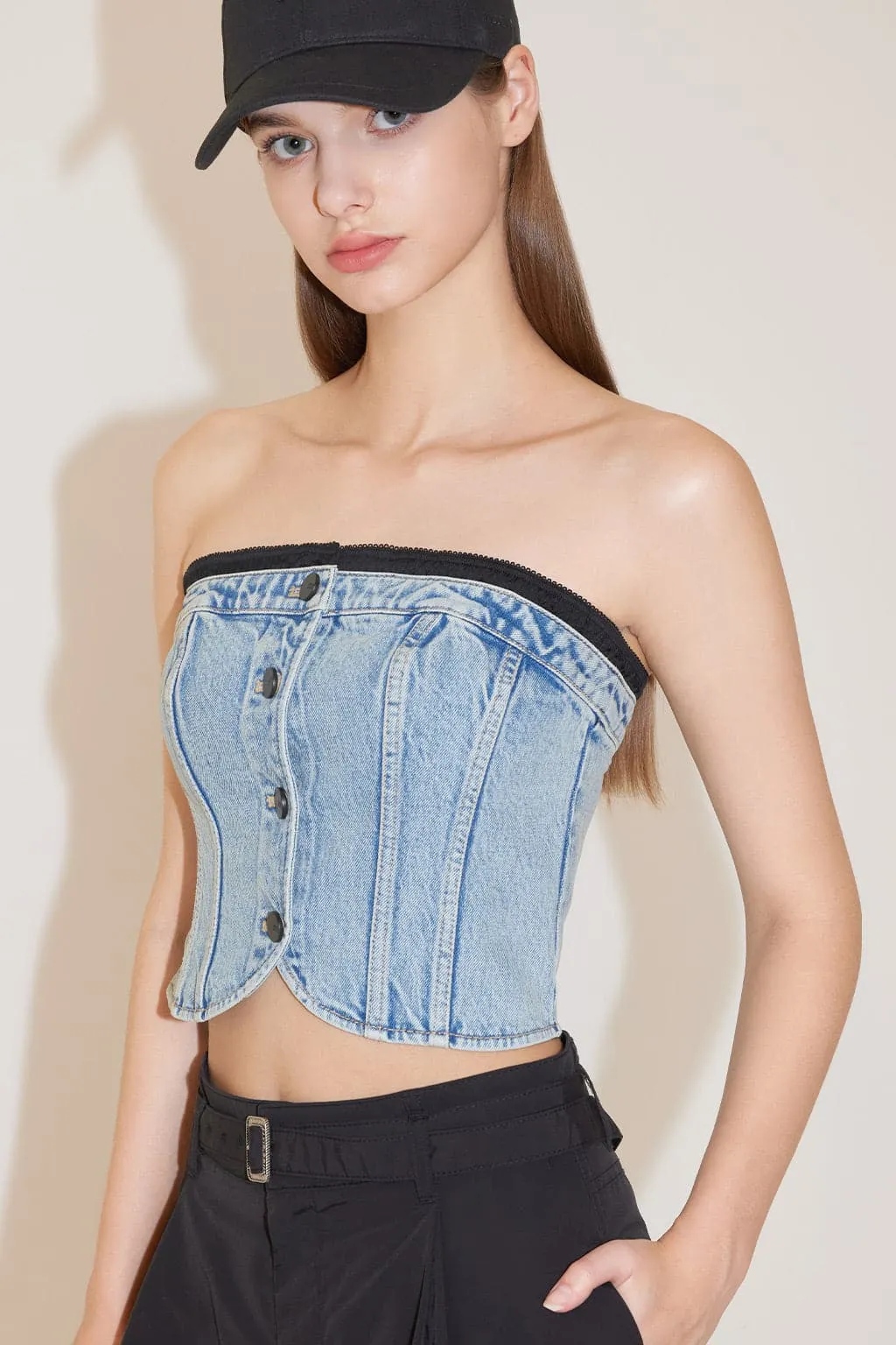 Sexy Denim Top With Splicing Design