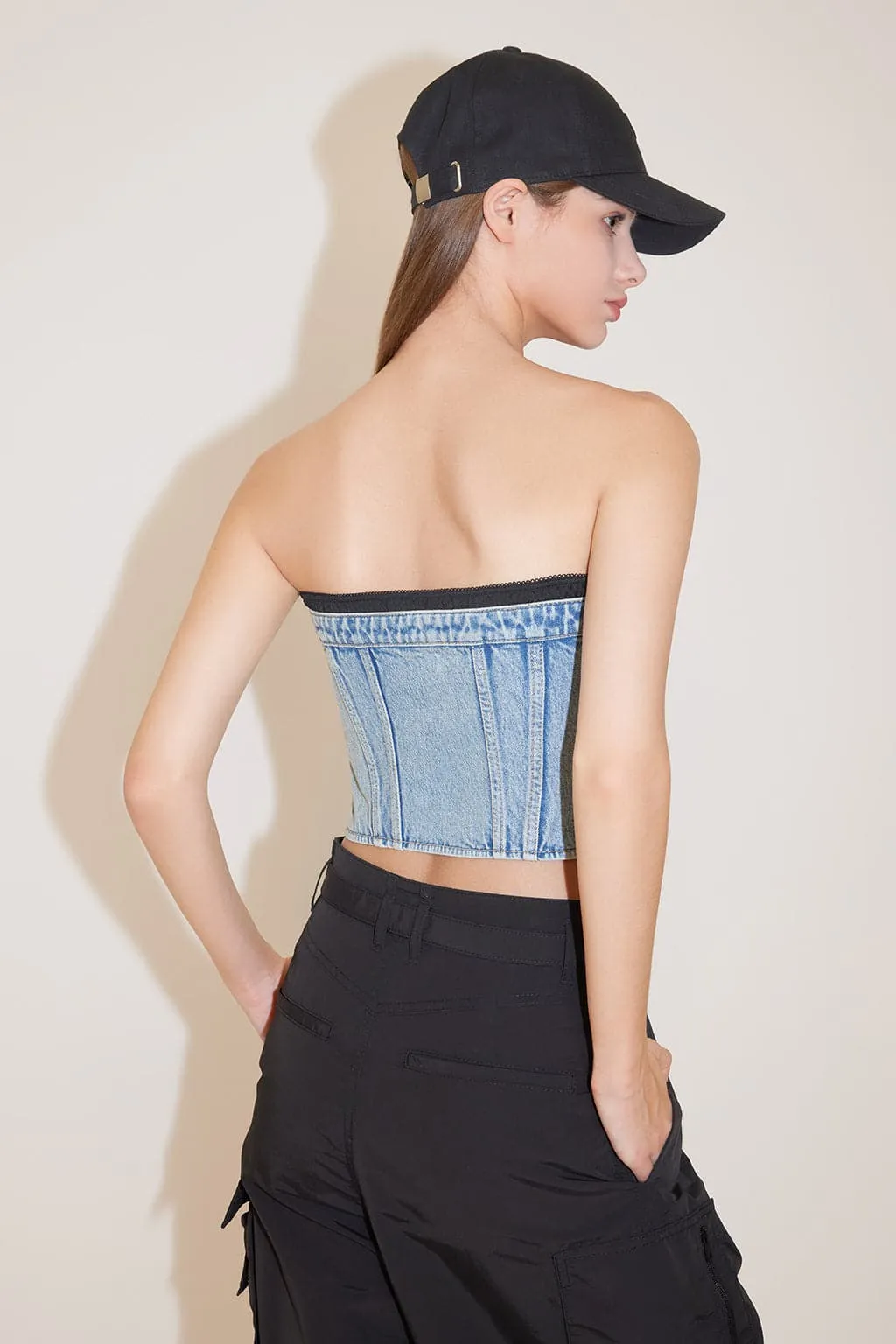 Sexy Denim Top With Splicing Design