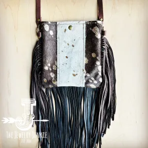 **Small Crossbody Handbag w/ Gold Hair Hide Full Fringe 513z