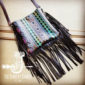 **Small Crossbody Handbag w/ Magenta Navajo Leather Full Fringe 512j