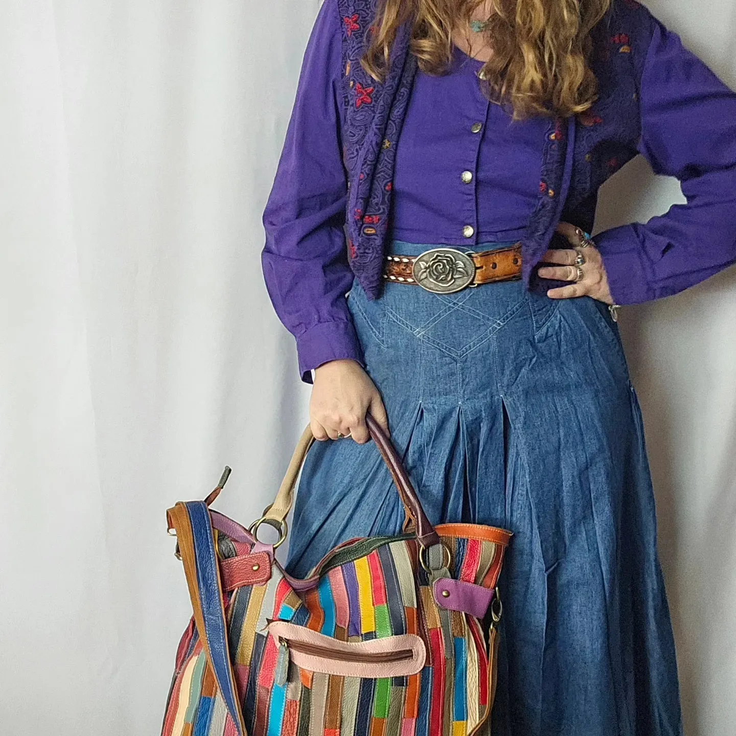 Stunning Rainbow Leather Patchwork Handbag