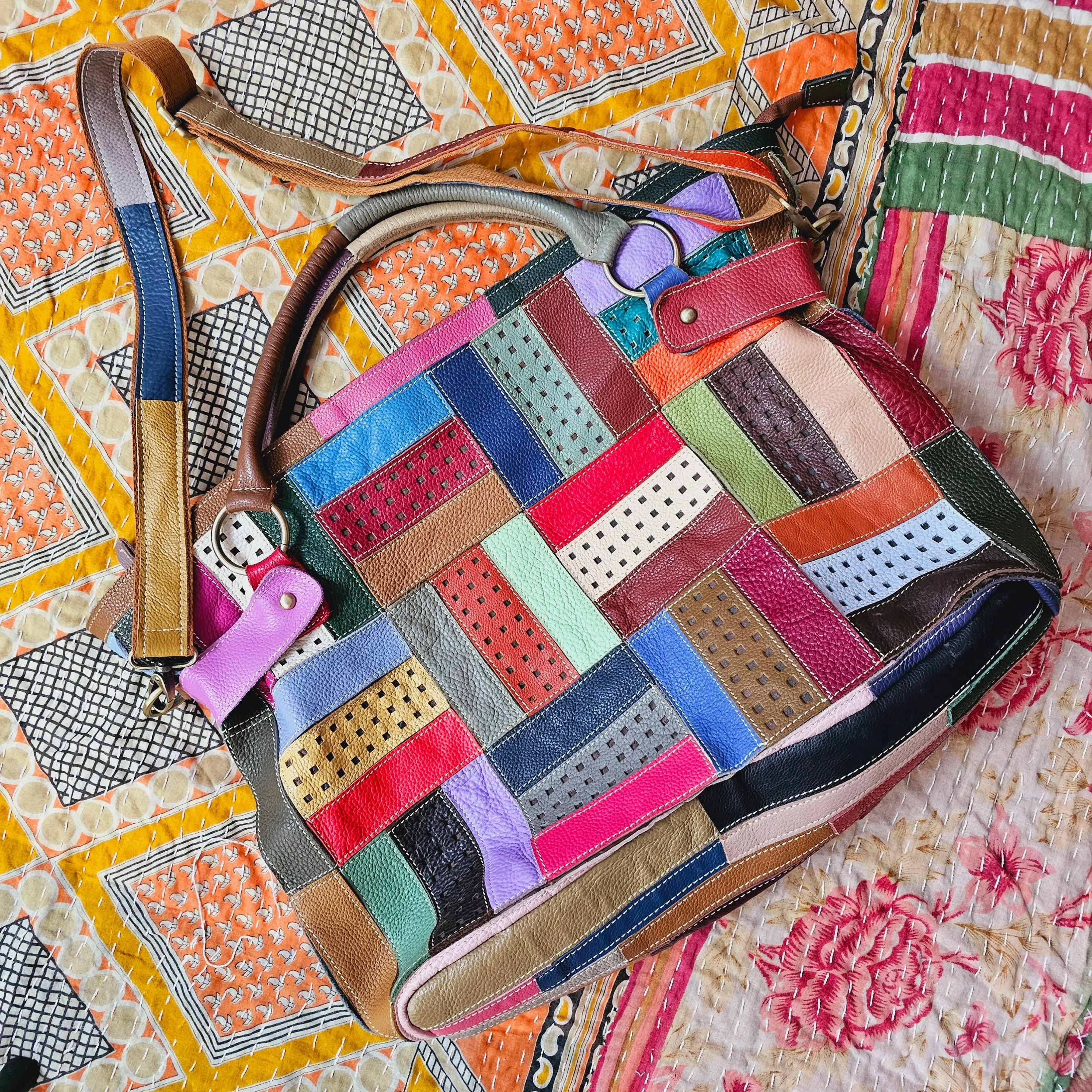 Stunning Rainbow Leather Patchwork Handbag