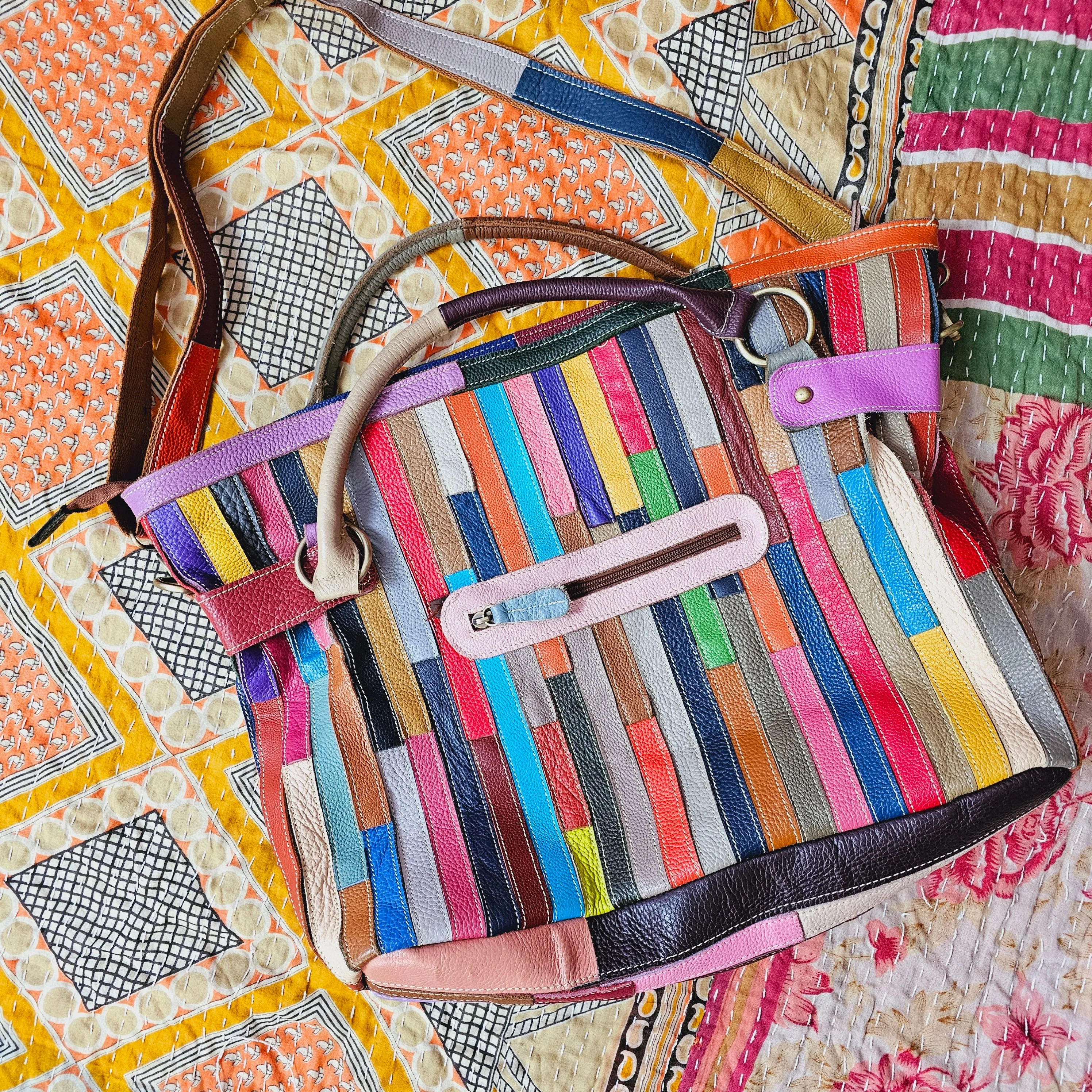 Stunning Rainbow Leather Patchwork Handbag