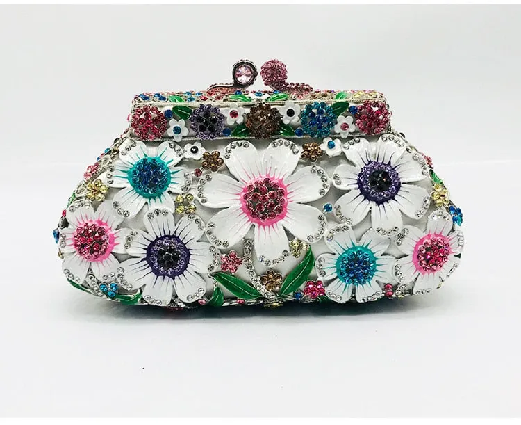 TEEK - Flower Sequin Metal Chain Rhinestone Clutch Purse