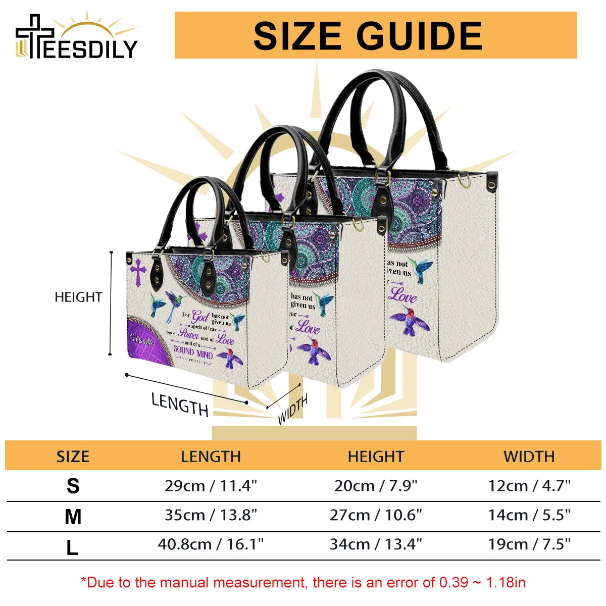 Teesdily | Customized Hummingbird Jesus Cross Boho Design Handbag, For God Has Not Given Us Spirit Of Fear Leather Handbag, Christian Handbag