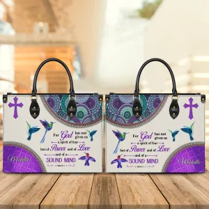 Teesdily | Customized Hummingbird Jesus Cross Boho Design Handbag, For God Has Not Given Us Spirit Of Fear Leather Handbag, Christian Handbag