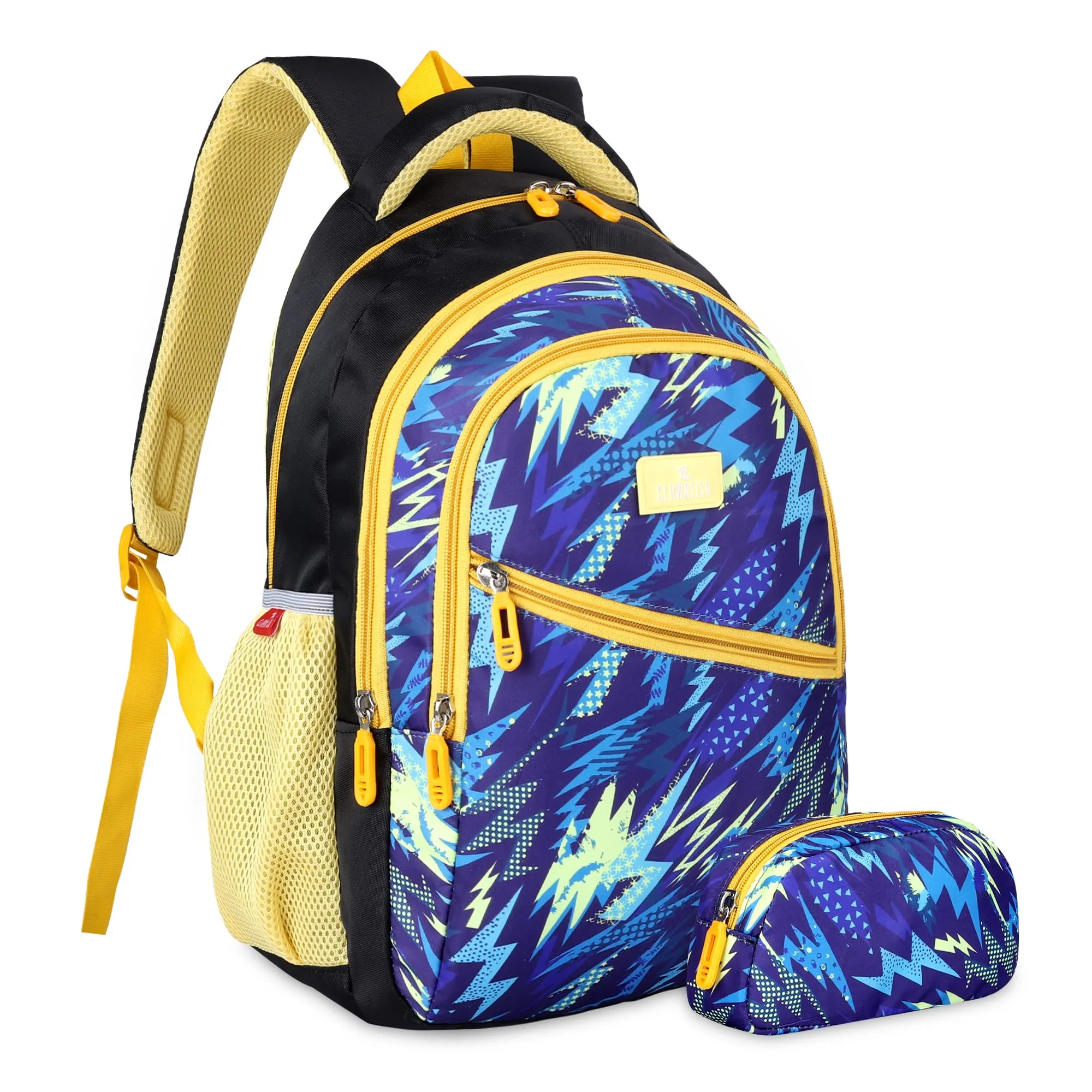 THE CLOWNFISH Brainbox Series Printed Polyester 30 L School Backpack With Pencil/Front Cross Zip Pocket Daypack Picnic Bag For School Going Boys & Girls Age 8-10 Years (Light Blue)