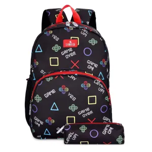 THE CLOWNFISH Cosmic Critters Series Printed Polyester 15 Litres Kids Standard Backpack School Bag Daypack Picnic Bag For Tiny Tots Of Age 5-7 Years (Charcoal Black-Geometric),Medium