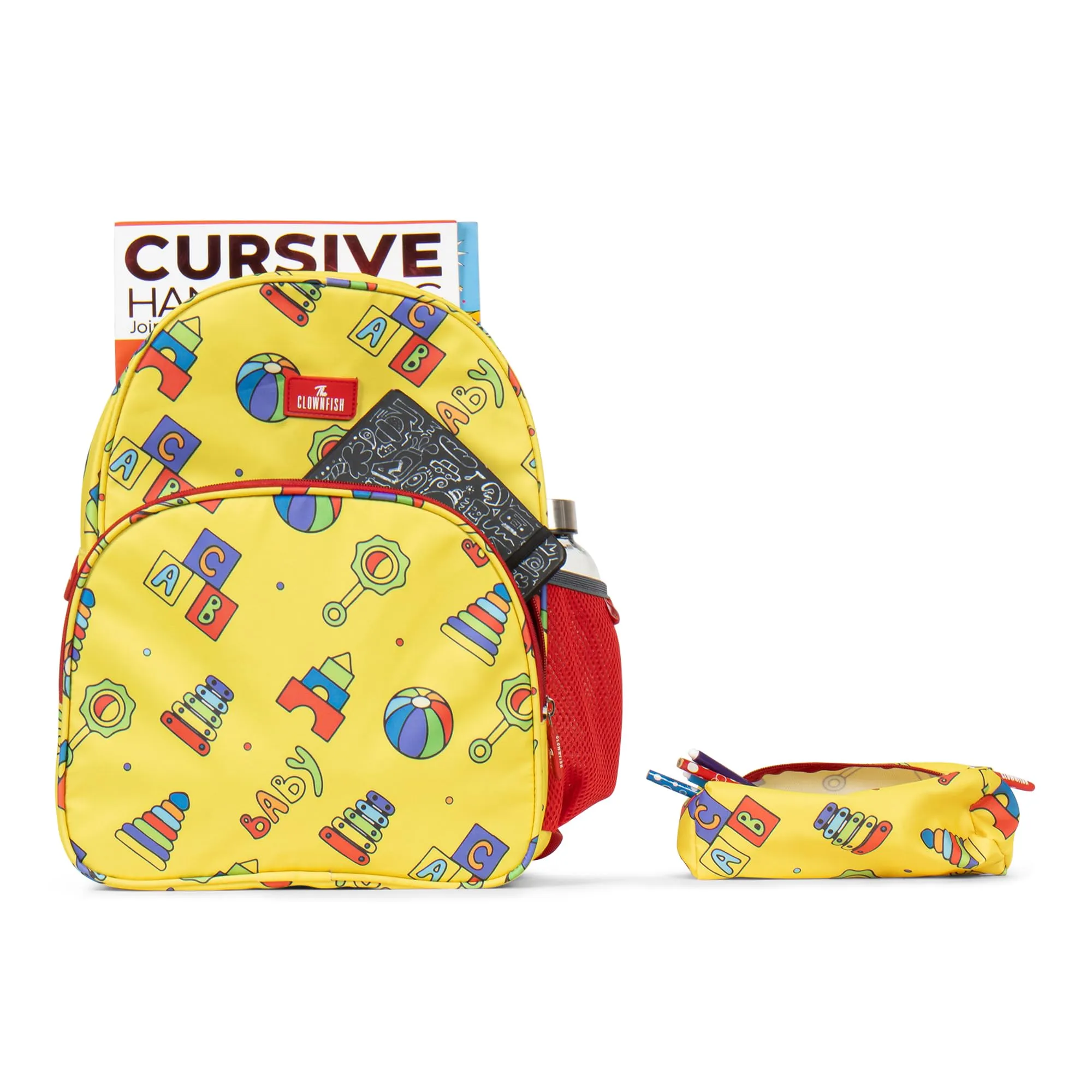 THE CLOWNFISH Cosmic Critters Series Printed Polyester 15 Litres Kids Standard Backpack School Bag With Free Pencil Staionery Pouch Daypack Picnic Bag For Tiny Tots Of Age 5-7 Years (Yellow - Block)