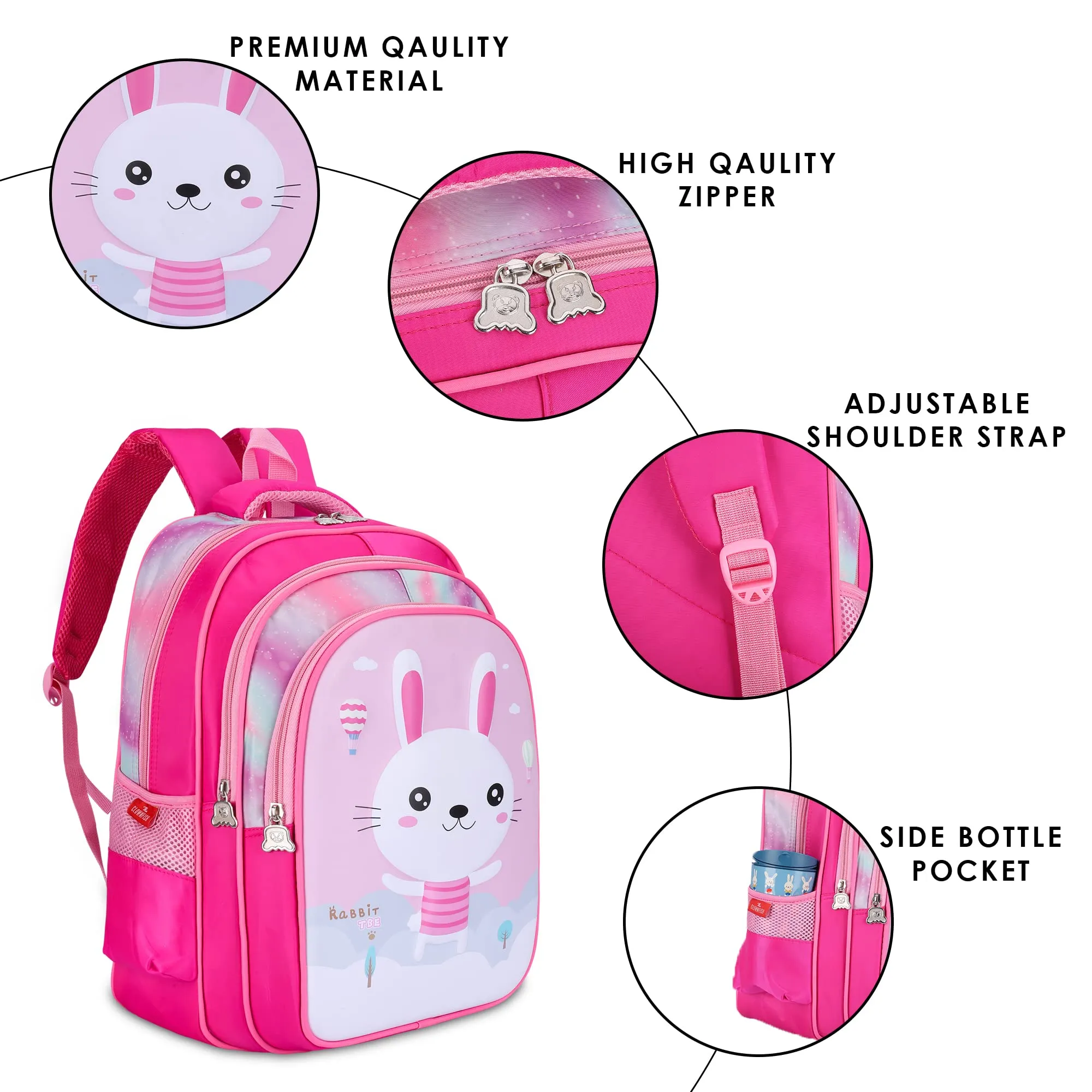 THE CLOWNFISH KidVenture Series Polyester 23 Litres Kids Backpack School Bag Daypack Sack Picnic Bag for Tiny Tots Child Age 5-7 years (Baby Pink)