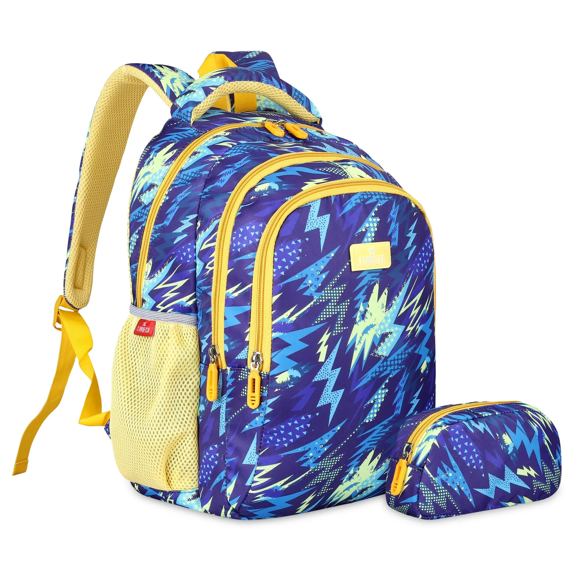 THE CLOWNFISH Scholastic Series Printed Polyester 30 L School Backpack with Pencil/Staionery Pouch School Bag Daypack Picnic Bag For School Going Boys & Girls Age 8-10 years (Lightning Blue)