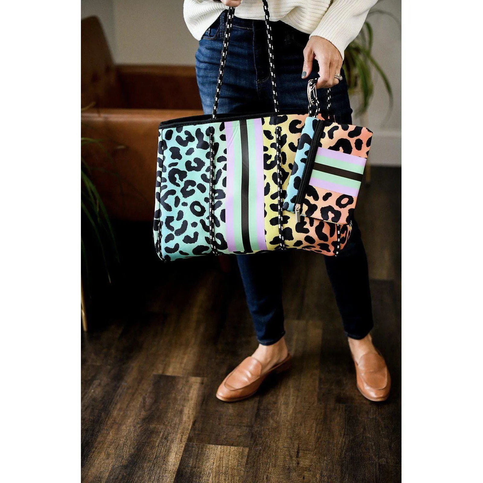 THE JENNA, RAINBOW LEOPARD- GORGEOUS NEOPRENE BAG