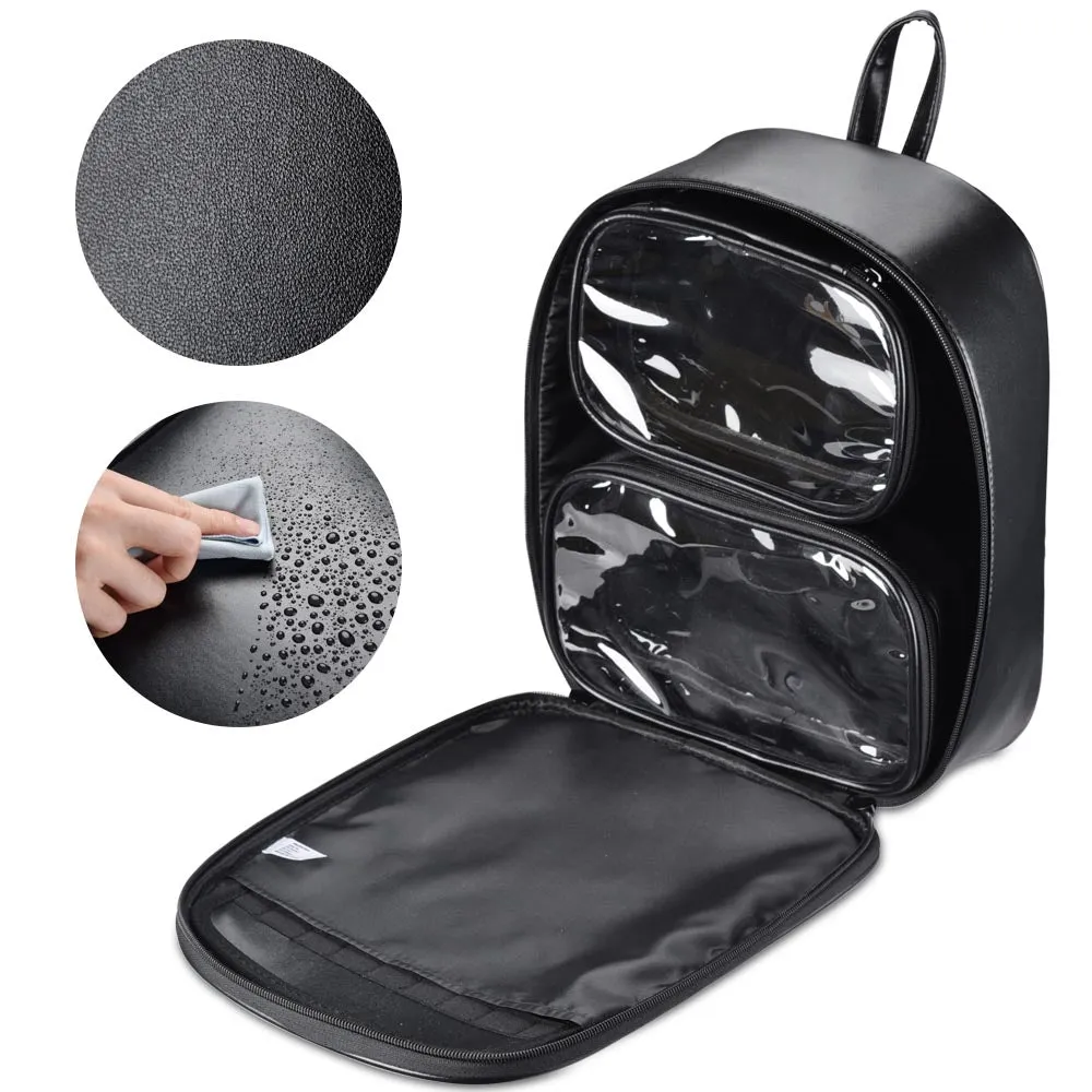 TheLAShop Black Leather Makeup Backpack Lightweight for Makeup Artist