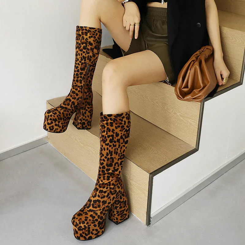 Toleet Leopard Print High Boots