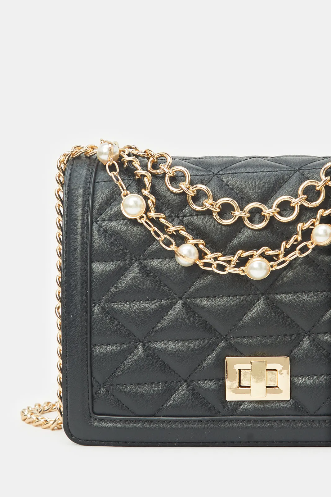 Women Black Quilting Embellished Cross Body Bag