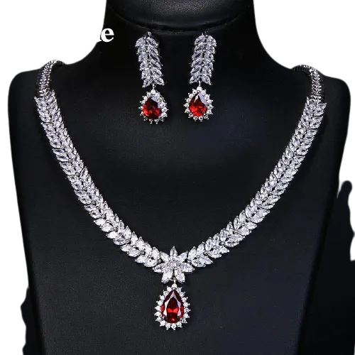 Women Multicolour Elegant Cubic Zircon Necklace Earrings Set