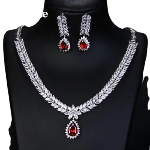 Women Multicolour Elegant Cubic Zircon Necklace Earrings Set