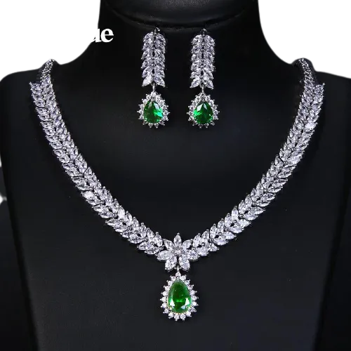 Women Multicolour Elegant Cubic Zircon Necklace Earrings Set