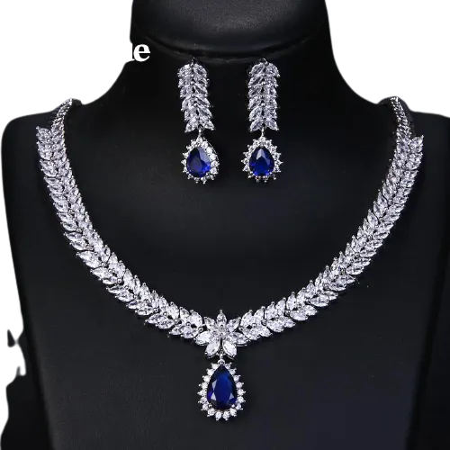 Women Multicolour Elegant Cubic Zircon Necklace Earrings Set